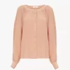 Blusa con cuello redondo en crepé de China