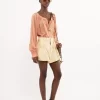 Blusa con cuello redondo en crepé de China