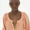 Blusa con cuello redondo en crepé de China