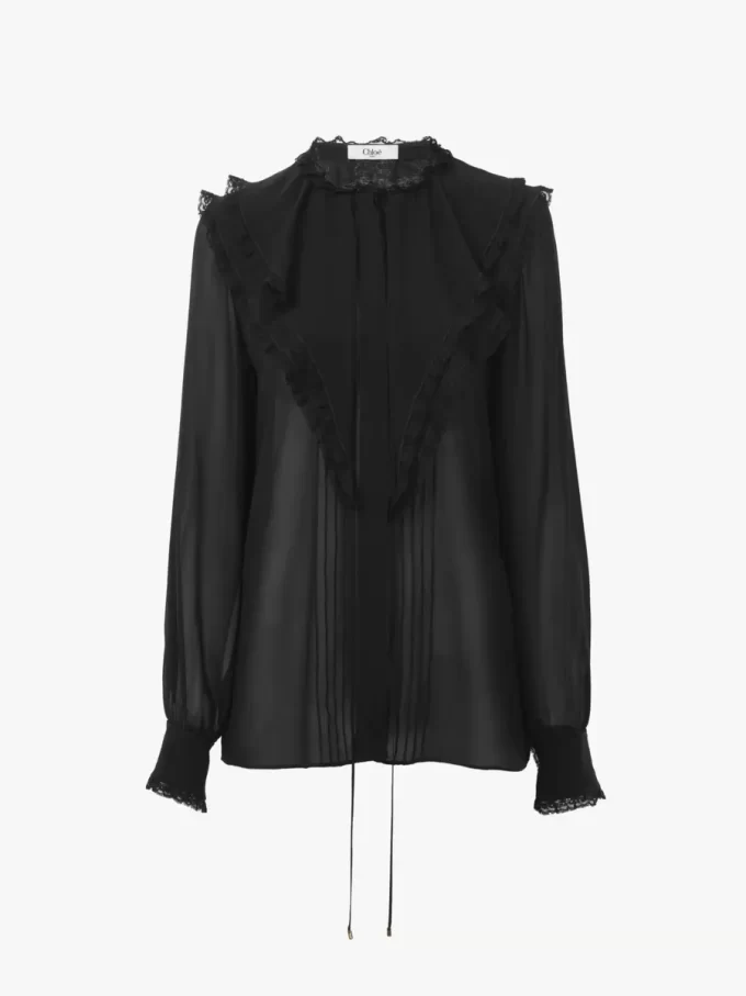Blusa con volantes en georgette de seda