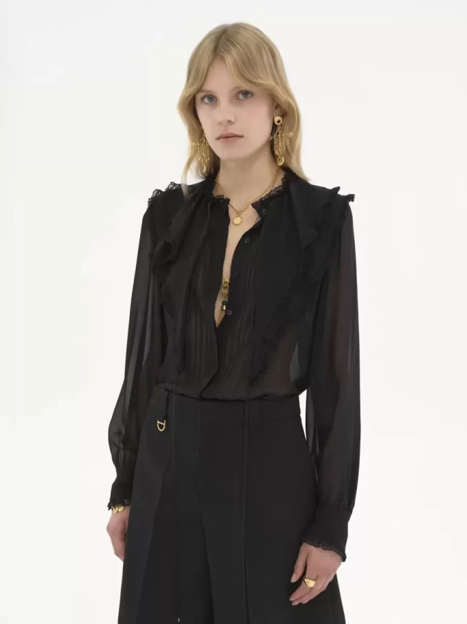 Blusa con volantes en georgette de seda