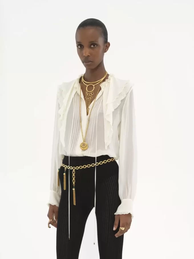Blusa con volantes en georgette de seda