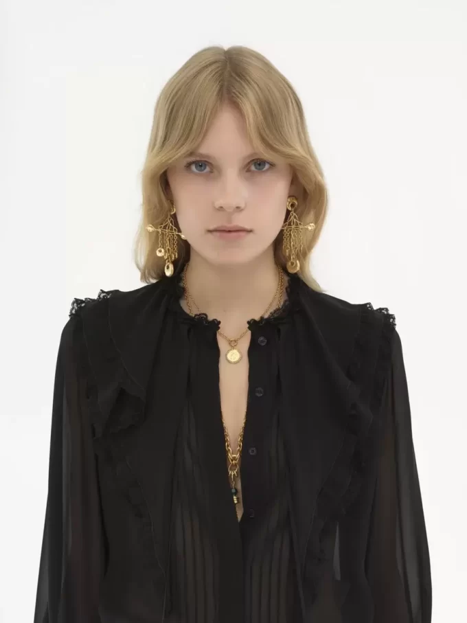 Blusa con volantes en georgette de seda