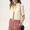 Blusa de manga corta en crepé de China