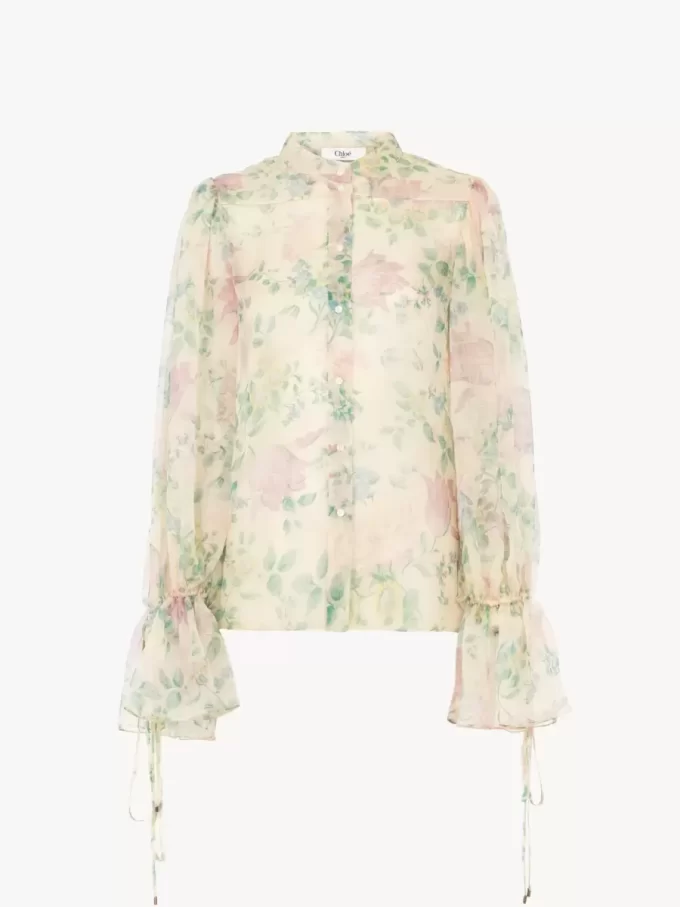 Blusa de mangas abullonadas en muselina de seda Blusa de mangas abullonadas en muselina de seda