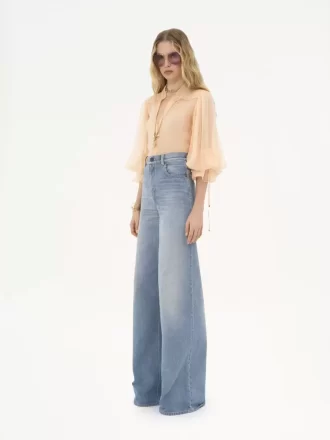 Blusa de mangas abullonadas en muselina de seda