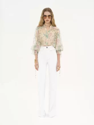 Blusa de mangas abullonadas en muselina de seda