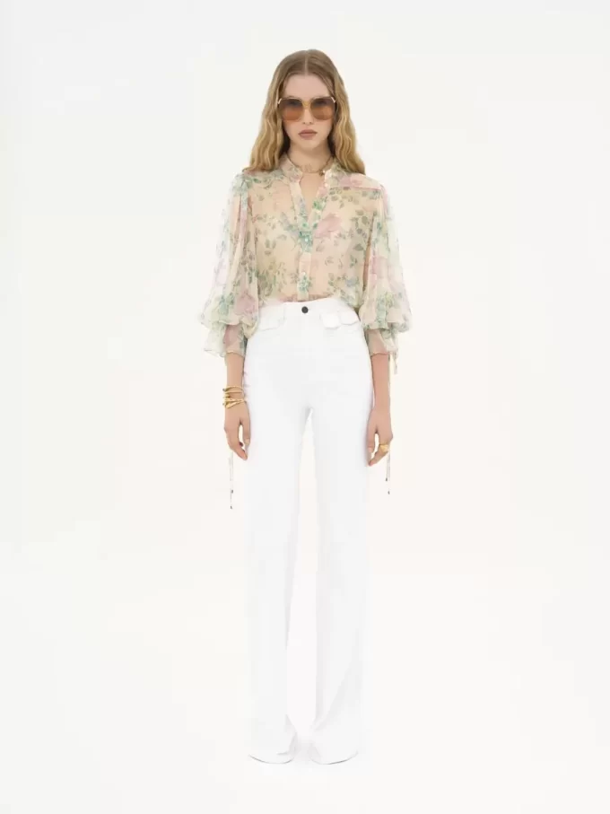 Blusa de mangas abullonadas en muselina de seda Blusa de mangas abullonadas en muselina de seda