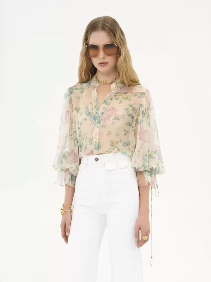 Blusa de mangas abullonadas en muselina de seda Blusa de mangas abullonadas en muselina de seda