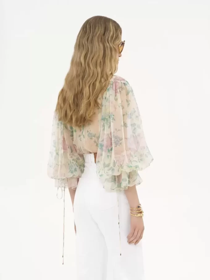 Blusa de mangas abullonadas en muselina de seda Blusa de mangas abullonadas en muselina de seda