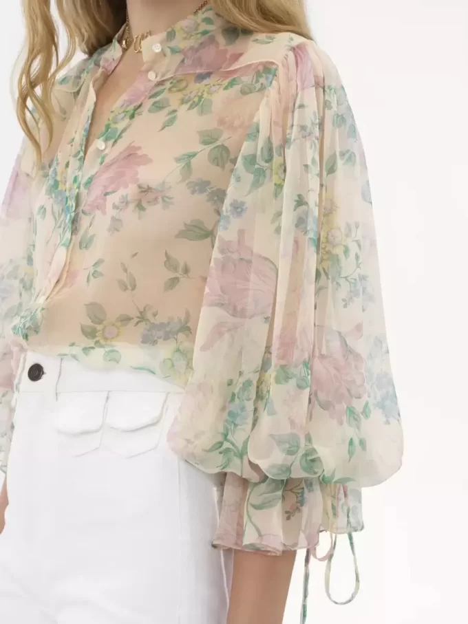 Blusa de mangas abullonadas en muselina de seda Blusa de mangas abullonadas en muselina de seda