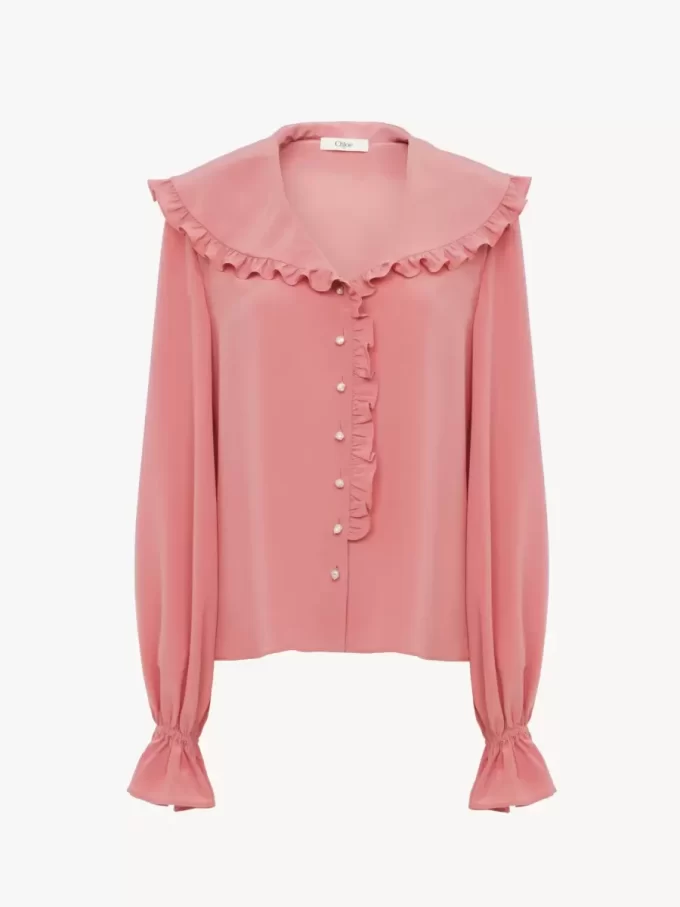 Blusa fluida con volantes en crepé de China