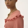 Blusa fluida con volantes en crepé de China
