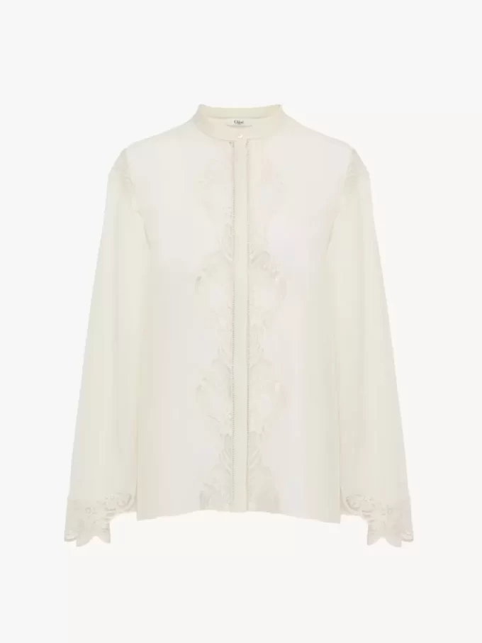 Blusa fluida de georgette de seda y encaje