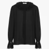 Blusa fluida de georgette de seda y encaje