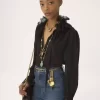 Blusa fluida de georgette de seda y encaje