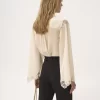 Blusa fluida de georgette de seda y encaje