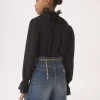 Blusa fluida de georgette de seda y encaje