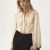 Blusa fluida de georgette de seda y encaje