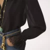Blusa fluida de georgette de seda y encaje