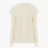 Blusa fruncida en crepé de China y encaje
