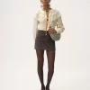 Blusa fruncida en crepé de China y encaje