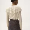 Blusa fruncida en crepé de China y encaje