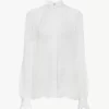 Blusa fruncida en muselina de seda y encaje