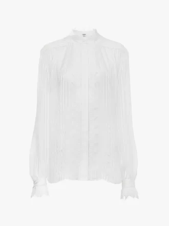 Blusa fruncida en muselina de seda y encaje