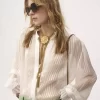 Blusa fruncida en muselina de seda y encaje