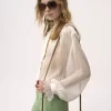 Blusa fruncida en muselina de seda y encaje