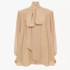 Blusa lavallière fruncida de gran tamaño en crepé de China