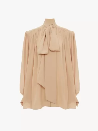 Blusa lavallière fruncida de gran tamaño en crepé de China