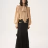 Blusa lavallière fruncida de gran tamaño en crepé de China