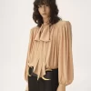 Blusa lavallière fruncida de gran tamaño en crepé de China
