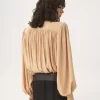 Blusa lavallière fruncida de gran tamaño en crepé de China