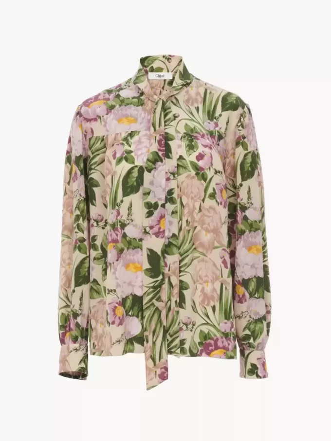 Blusa lavallière maxi fruncida de crepé de China