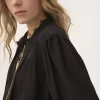 Blusa lavallière maxi fruncida de crepé de China