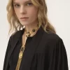 Blusa lavallière maxi fruncida de crepé de China