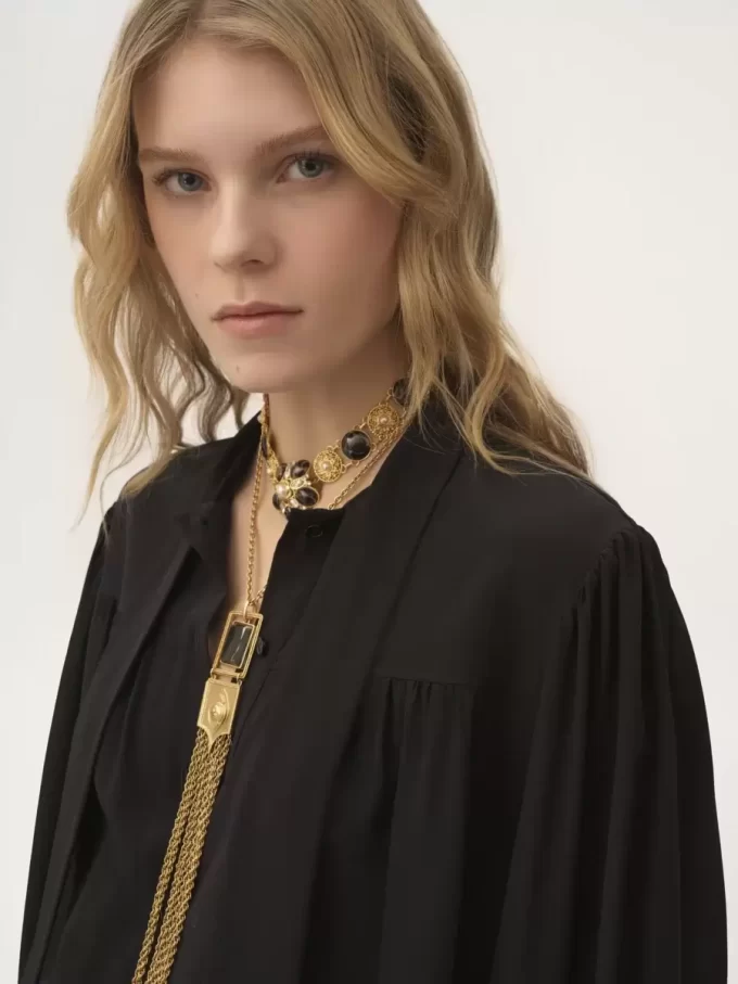 Blusa lavallière maxi fruncida de crepé de China