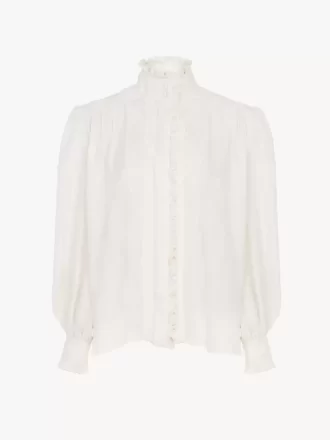 Blusa oversize con volantes en jacquard de seda