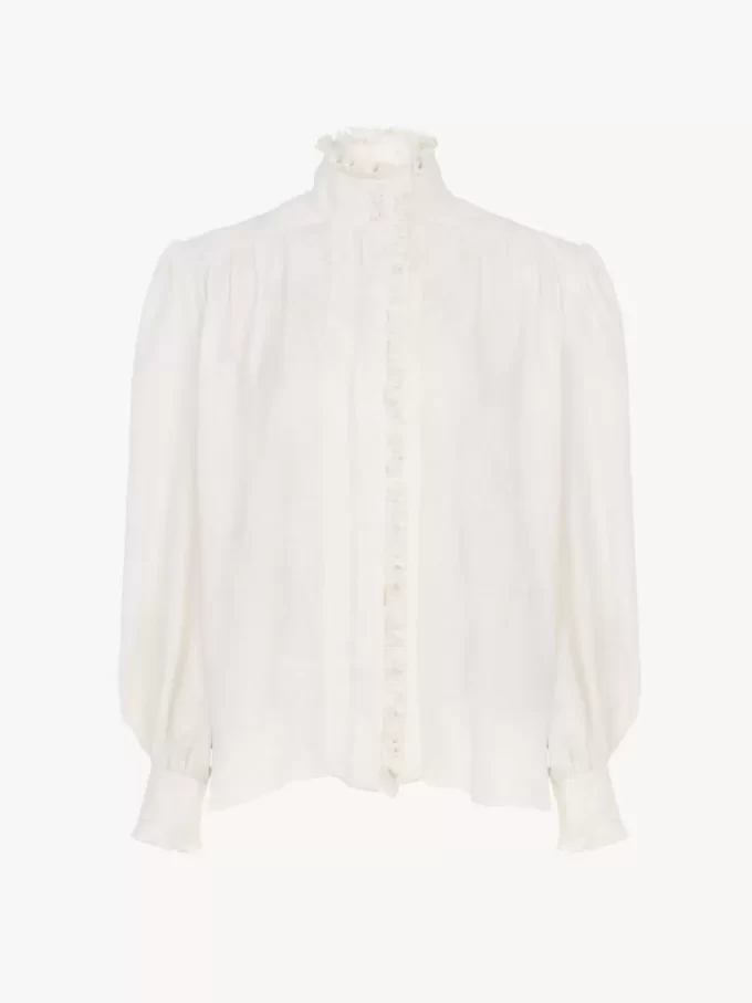 Blusa oversize con volantes en jacquard de seda Blusa oversize con volantes en jacquard de seda
