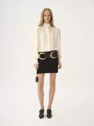 Blusa oversize con volantes en jacquard de seda