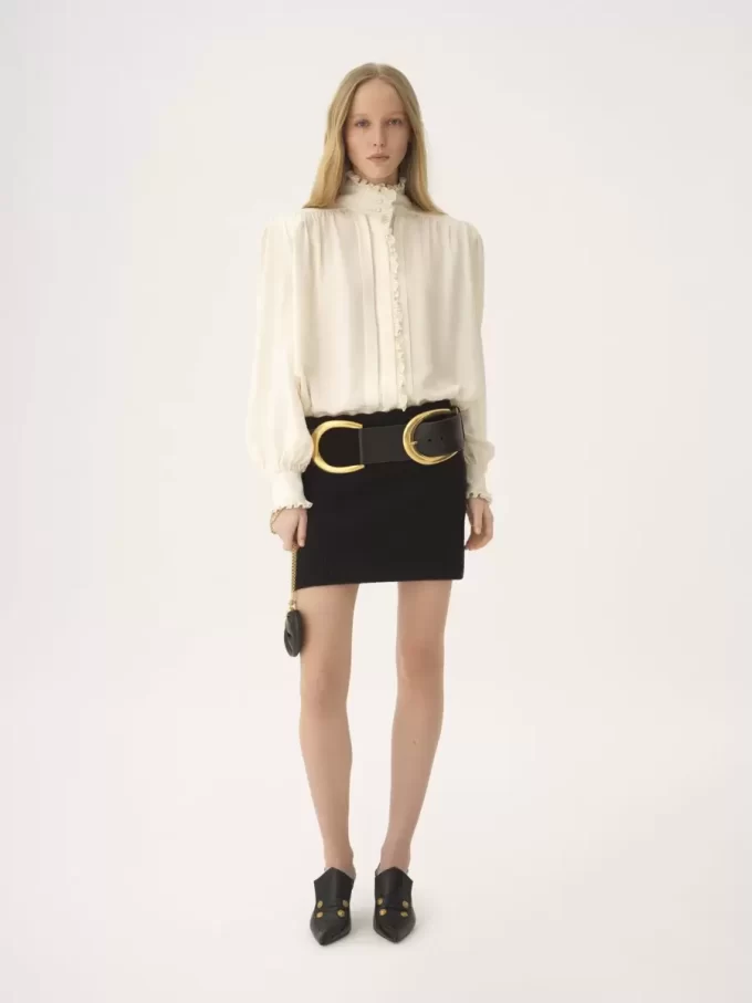 Blusa oversize con volantes en jacquard de seda Blusa oversize con volantes en jacquard de seda