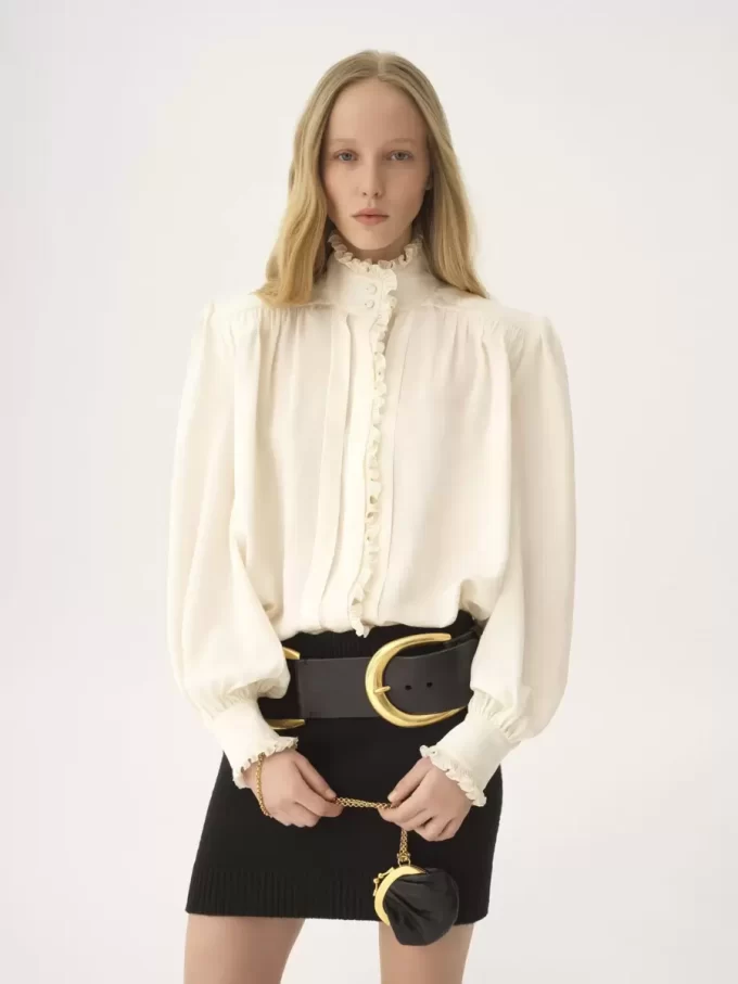 Blusa oversize con volantes en jacquard de seda Blusa oversize con volantes en jacquard de seda