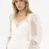 Body con mangas abullonadas en jersey elástico brillante y encaje