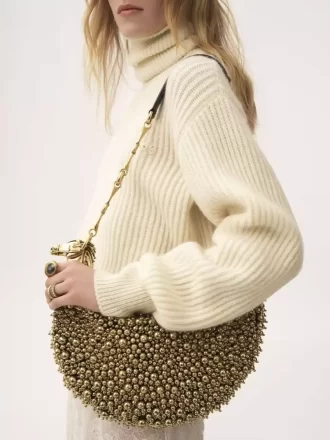 Bolso de hombro Chain Horse en piel de ante con cuentas