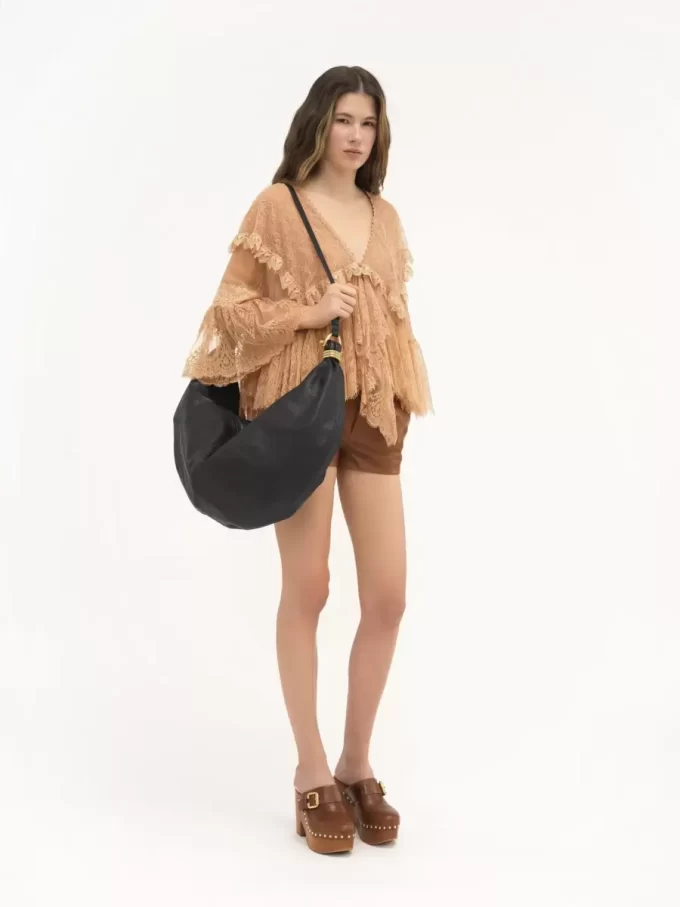 Bolso Hobo de pulsera grande en piel granulada Bolso Hobo de pulsera grande en piel granulada