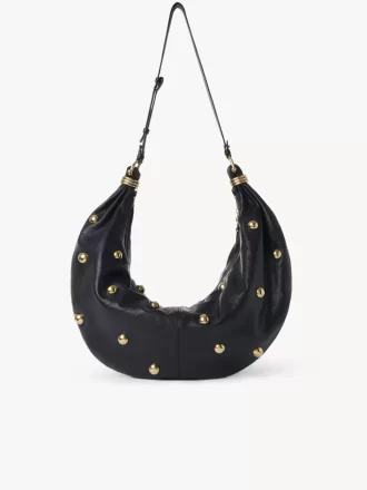 Bolso hobo de pulsera grande en piel granulada con tachuelas