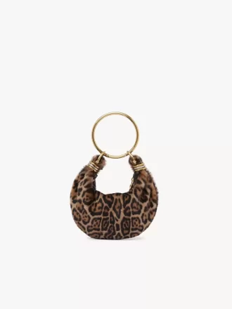 Bolso hobo Mini Bracelet de piel de oveja con estampado de leopardo